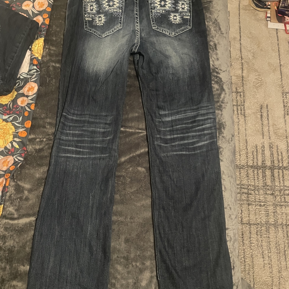 Grace Dark Blue Boot Cut Jeans with Embroidered Pockets